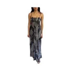 Nina Austin long  print dress w/ bead accents